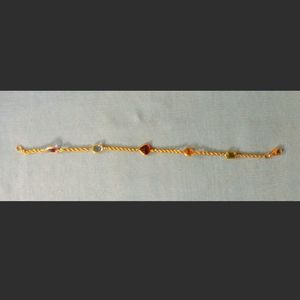 Delicate 14kt yellow gold rope bracelet bezel set multi gemstone 7 1/4" length